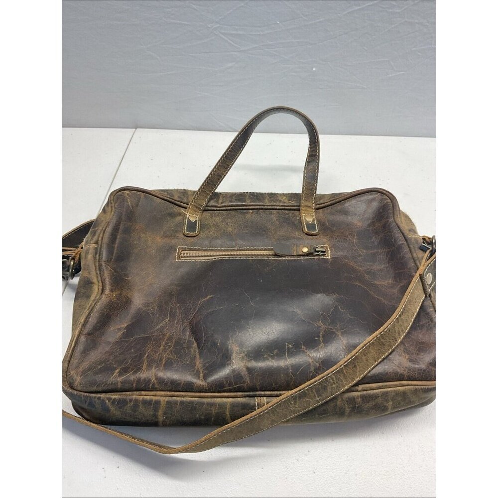 Myra Bag Serenity Leather leopard print Cowhide Laptop Bag 10"x14" - Picture 4 of 9